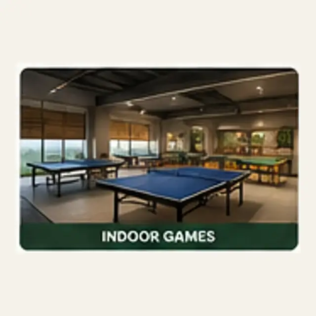 Indoor games room arranged for table games and resident recreation